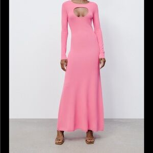 Zara brand new Vibrant Pink Long Sleeve cut out Dress